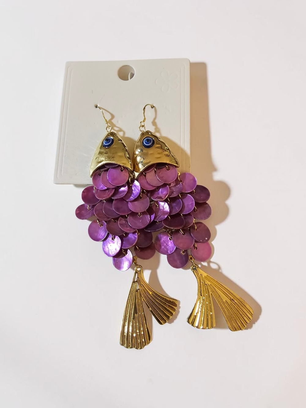 NWT Sassified Boutique Gold & Purple Sequin Fish Drop Earrings.